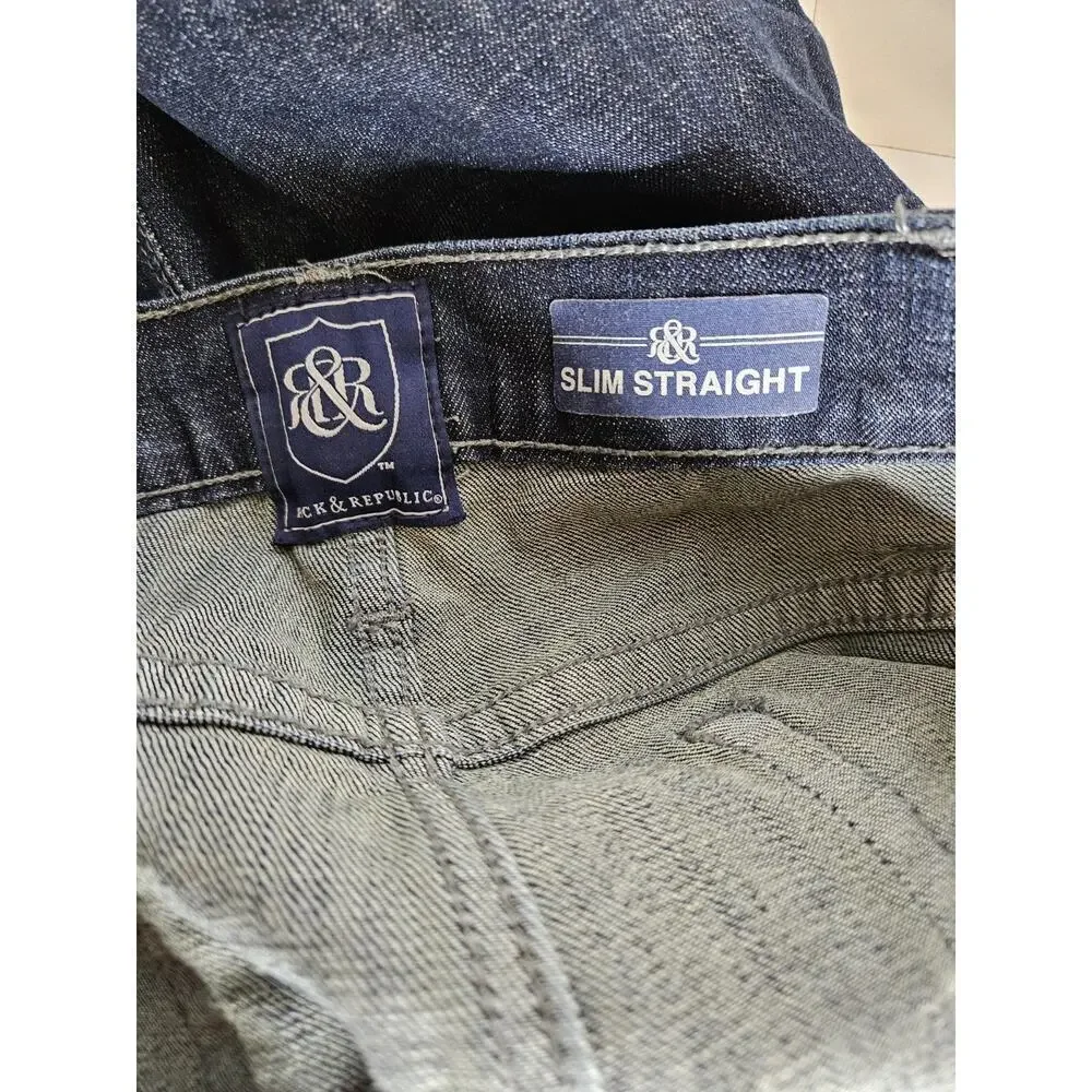 Rock & Republic Jeans Mens 36x32 Blue Denim Slim Straight Grunge Outdoor - Picture 3 of 5